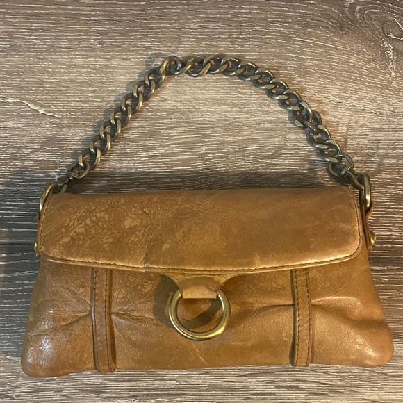 HOBO Vintage Cognac Leather Chain Strap Clutch Wristlet Purse - Picture 3 of 8